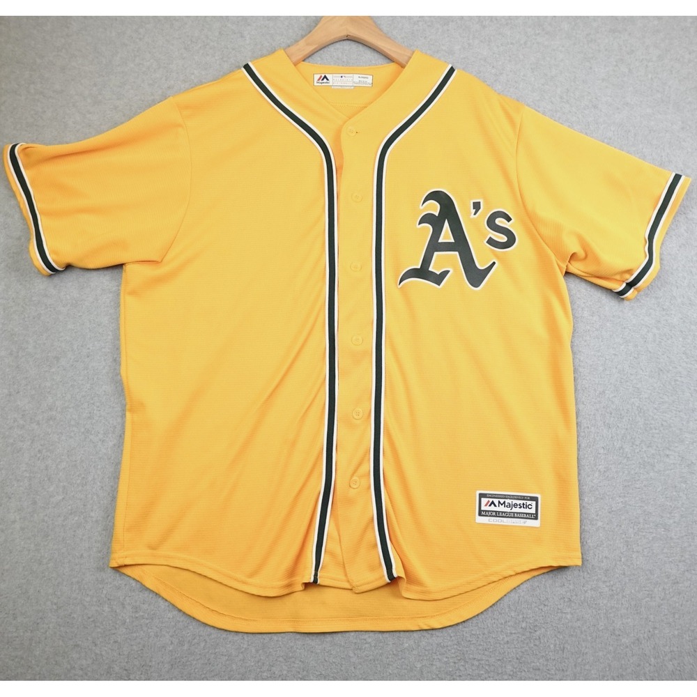 Majestic Oakland Athletics Jersey Mens XL Yellow Coolbase Buttoned Baseball MLB
